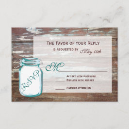 Teal Mason Burk Rustic Barn Wood Bröllop OSA Card Kort