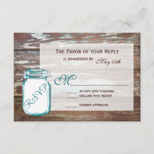 Teal Mason Burk Rustic Barn Wood Bröllop OSA Card Kort