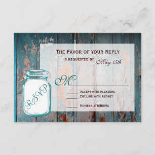 Teal Mason Burk Rustic Barn Wood Bröllop OSA Card Kort