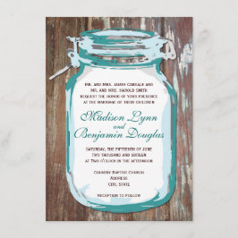 Teal Mason Burk Rustic Barn Wood Wedding bjudande Inbjudningar