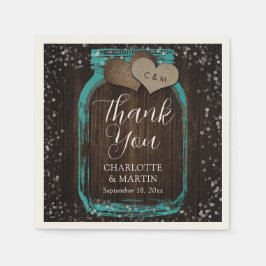 Teal Mason Jar Rustic Wood Thank You Wedding Pappersservett