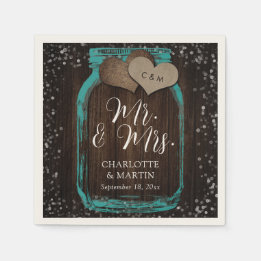 Teal Mason Jar Wood Mr. & Mrs. Wedding Pappersservett