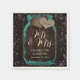 Teal Mason Jar Wood Mr. & Mrs. Wedding Pappersservett