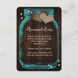 Teal Mason Jar Wood Wedding Accommodation Card Tilläggskort