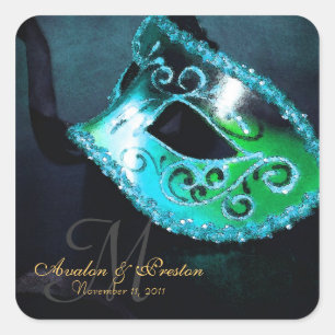 Teal MasqueraElegant Monogram Sticker Fyrkantigt Klistermärke