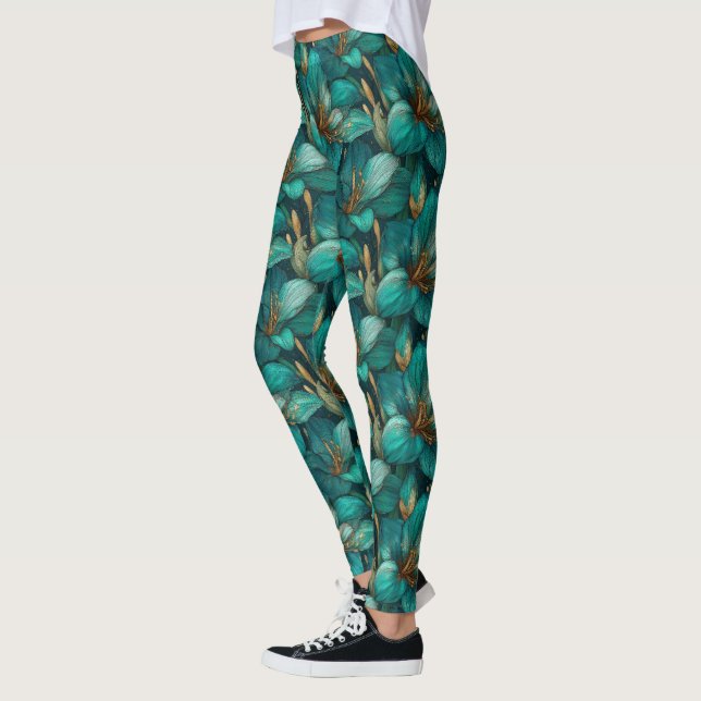 Teal Maternity Amaryllis Fantasy Mors Dag Leggings (Vänster)