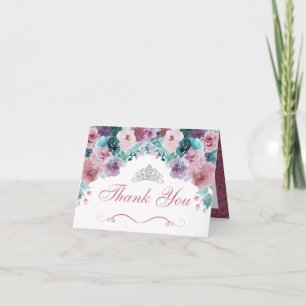 Teal & Mauve Blommigt Quinceanera - tackkort Inbjudan