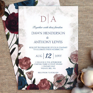 Teal, Mauve , Burgundy Ro Garden Wedding Inbjudningar