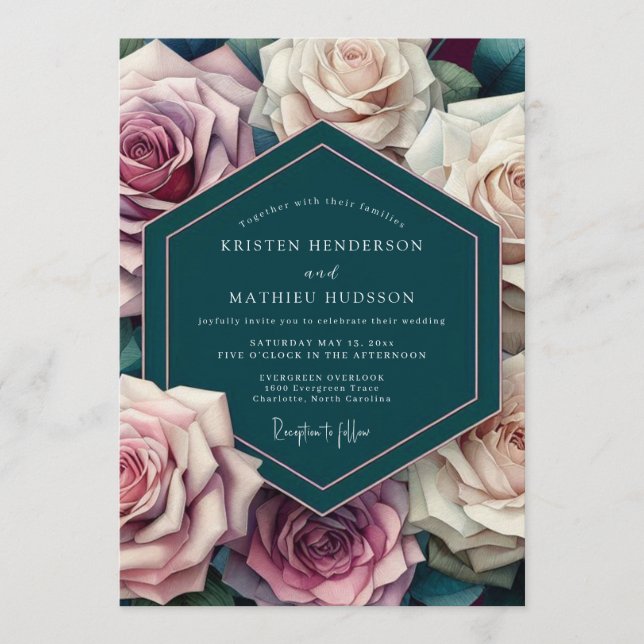 Teal Mauve Opulent Wedding Inbjudningar (Framsida)