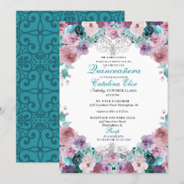 Teal & Mauve Sunset Quinceanera Birthday Inbjudningar