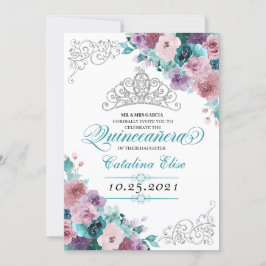 Teal & Mauve Sunset Tiara Quinceanera Inbjudningar