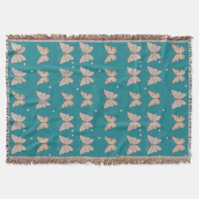 Teal med Butterflies Throw Blanket Mysfilt (Framsidan)