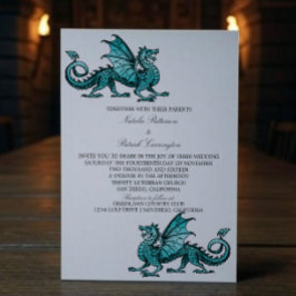 Teal Medieval Dragon Wedbjudande bjudande in Inbjudningar