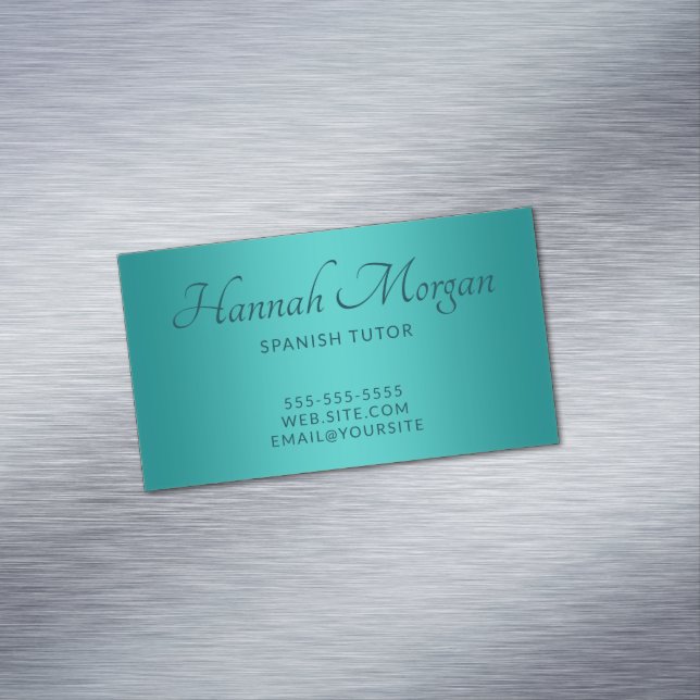 Teal Medium Turcos Ombre Elegant Script Magnetiska Visitkort (In Situ)