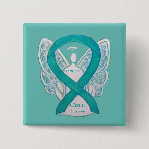Teal medvetenhet om livmoderhalscancer Ribbon Ange Knapp