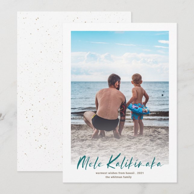 Teal Mele Kalikimaka Minimal Photo jul Julkort (Fram/baksida)