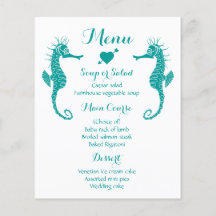 Teal Menu Seahorse Bröllop - Beach Nautical