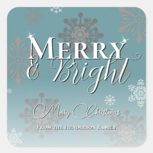 Teal Merry och Bright Snöflingor jul Fyrkantigt Klistermärke