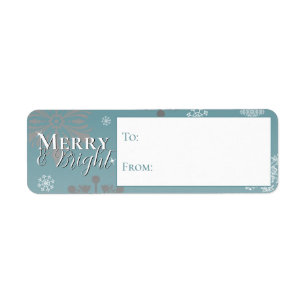 Teal Merry och Bright Snöflingor to och from Returadress Etikett