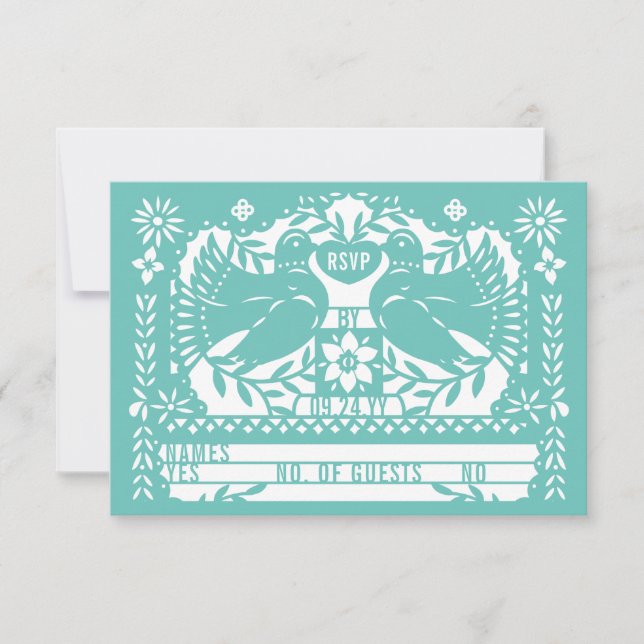 Teal Mexican Fantail Doves Papel Picado OSA Inbjudningar (Framsida)