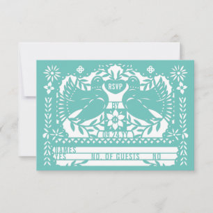 Teal Mexican Fantail Doves Papel Picado OSA Inbjudningar