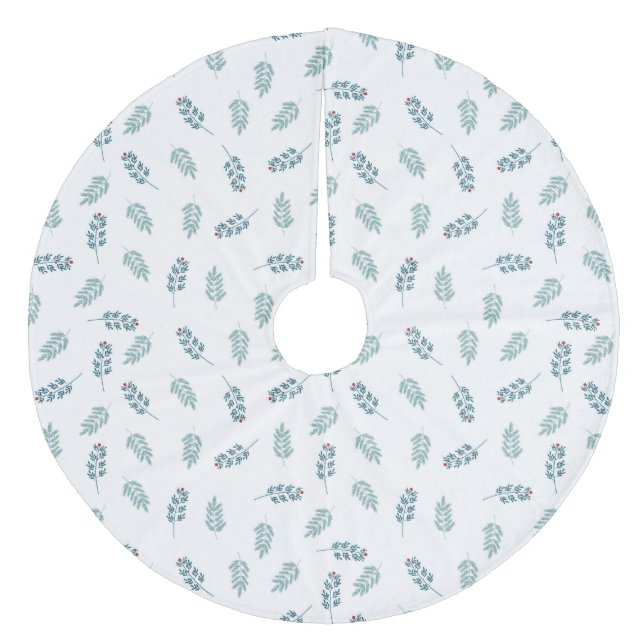 Teal Minimalist Mistletoe Julgran Skirt Julgransmatta Fleece (Framsidan)