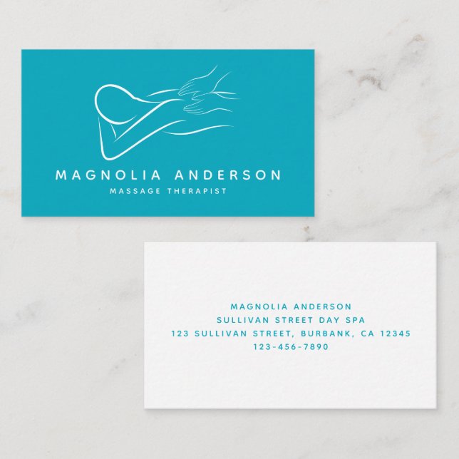 Teal Minimalist Modern | Massageterapi Visitkort (Fram/baksida)