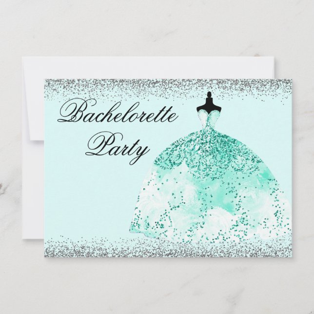 Teal Mint Dress Glitter Bachelorette Party Inbjuda Inbjudningar (Framsida)