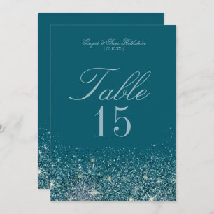 Teal & Mint Glitter Bordsnummer-kort Inbjudningar