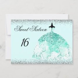 Teal Mint Glitter Confetti Sweet 16 inbjudan