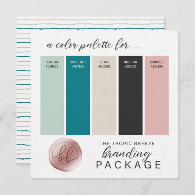 Teal Mint Grått Beige & Rosa Färg Palette Card Inbjudningar (Fram/baksida)