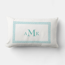 Teal Mint grekiska Nyckel Monogrammed Lumbar Pillo Lumbarkudde