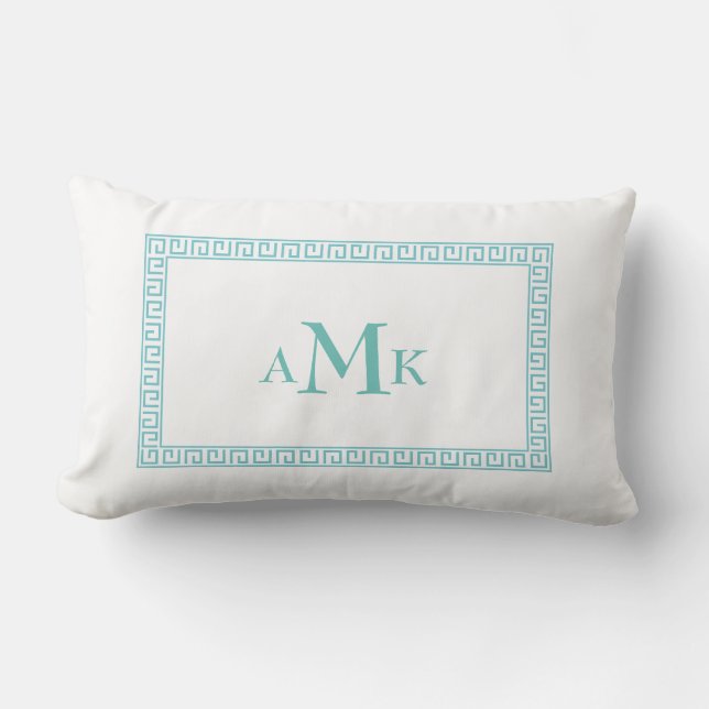 Teal Mint grekiska Nyckel Monogrammed Lumbar Pillo Lumbarkudde (Framsida)