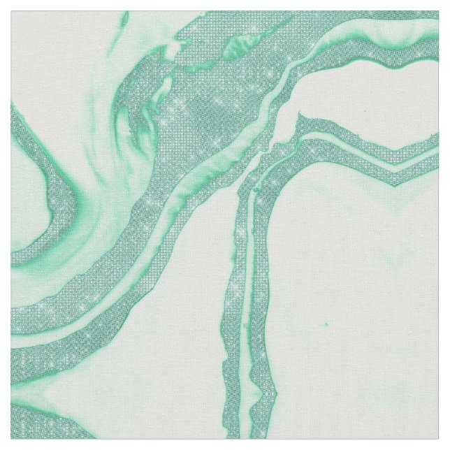 Teal Mint Grönt Sparkly Sequin Smoky Marble Tyg (Närbild)