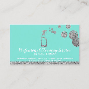 Teal Mint Silver Glitter Rengörande Städhjälp Kont Visitkort