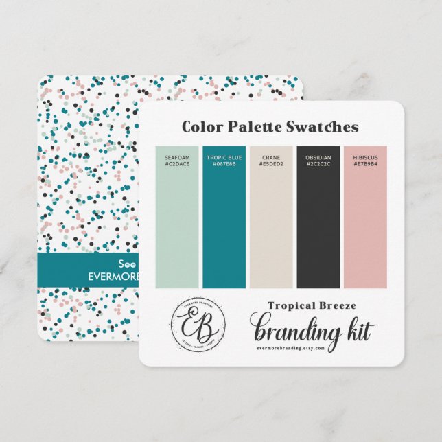 Teal Mintgrön & Rosa Färgpalett Provmärke Kort (Fram/baksida)