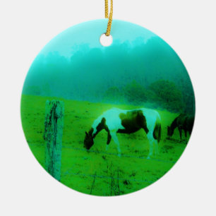 Teal mist Reto färgad målad pony Horse Julgransprydnad Keramik