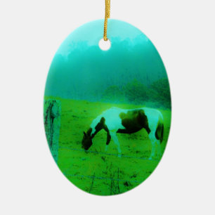 Teal mist Reto färgad målad pony Horse Julgransprydnad Keramik