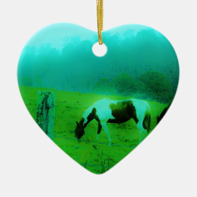 Teal mist Reto färgad målad pony Horse Julgransprydnad Keramik (Framsidan)