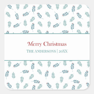 Teal Mistletoe jul Gift Stickers Fyrkantigt Klistermärke
