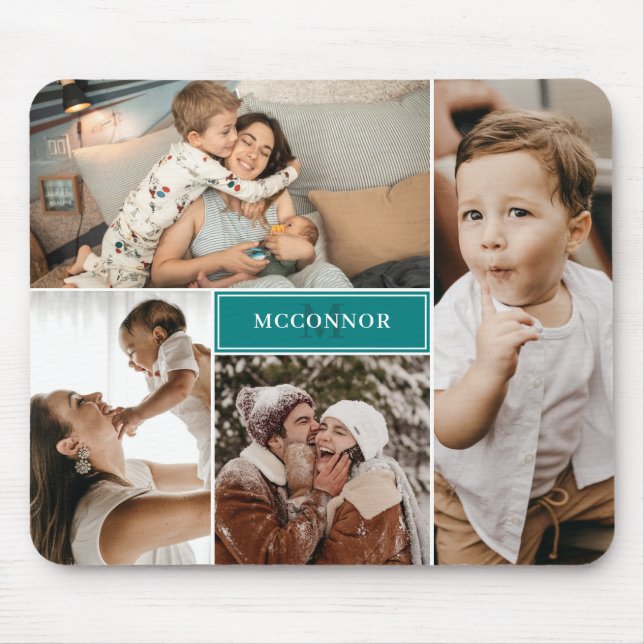 Teal Modern 4 Photo Collage & Namn Musmatta (Framsidan)