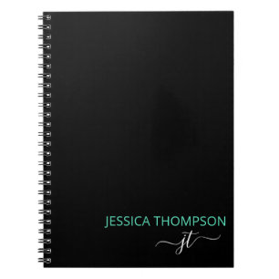 Teal Modern Black Simple Script Monogram Namn Anteckningsbok