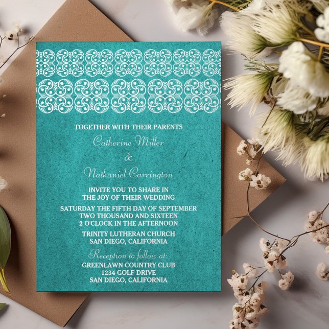 Teal Modern Bohemian bröllopsinbjudan Inbjudningar (Teal Modern Bohemian Wedding Invite)