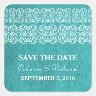 Teal Modern Bohemian Save the Date Stickers Fyrkantigt Klistermärke