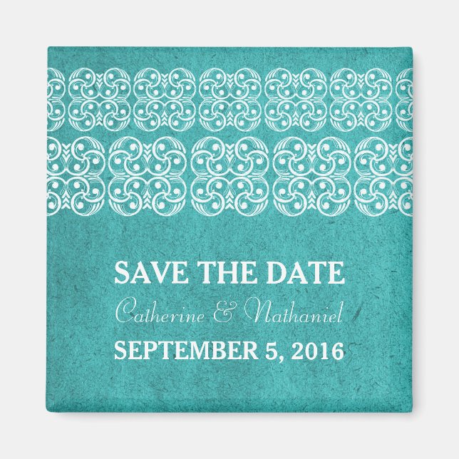 Teal Modern Bohemian Spara datum magneter (Framsidan)