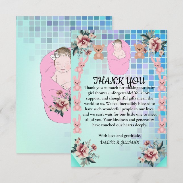 Teal Modern Boho Blommigt Princess Flicka Shower Tack Kort (Fram/baksida)