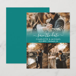 Teal Modern Bröllop Photo Save Date Card Meddelande