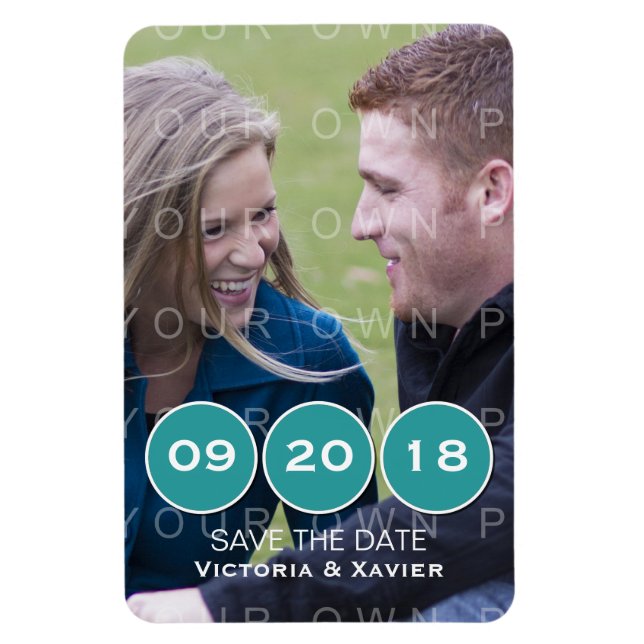 Teal Modern Circles Photo Spara datum magneter (Vertikal)