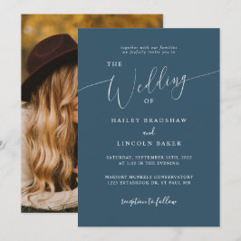 Teal Modern Minimal Photo Bröllop Inbjudningar
