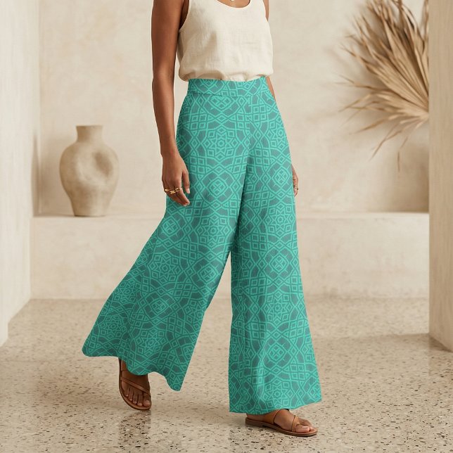 Teal Modern Mosaic Geometric Mönster Tyg (Skapare uppladdad)